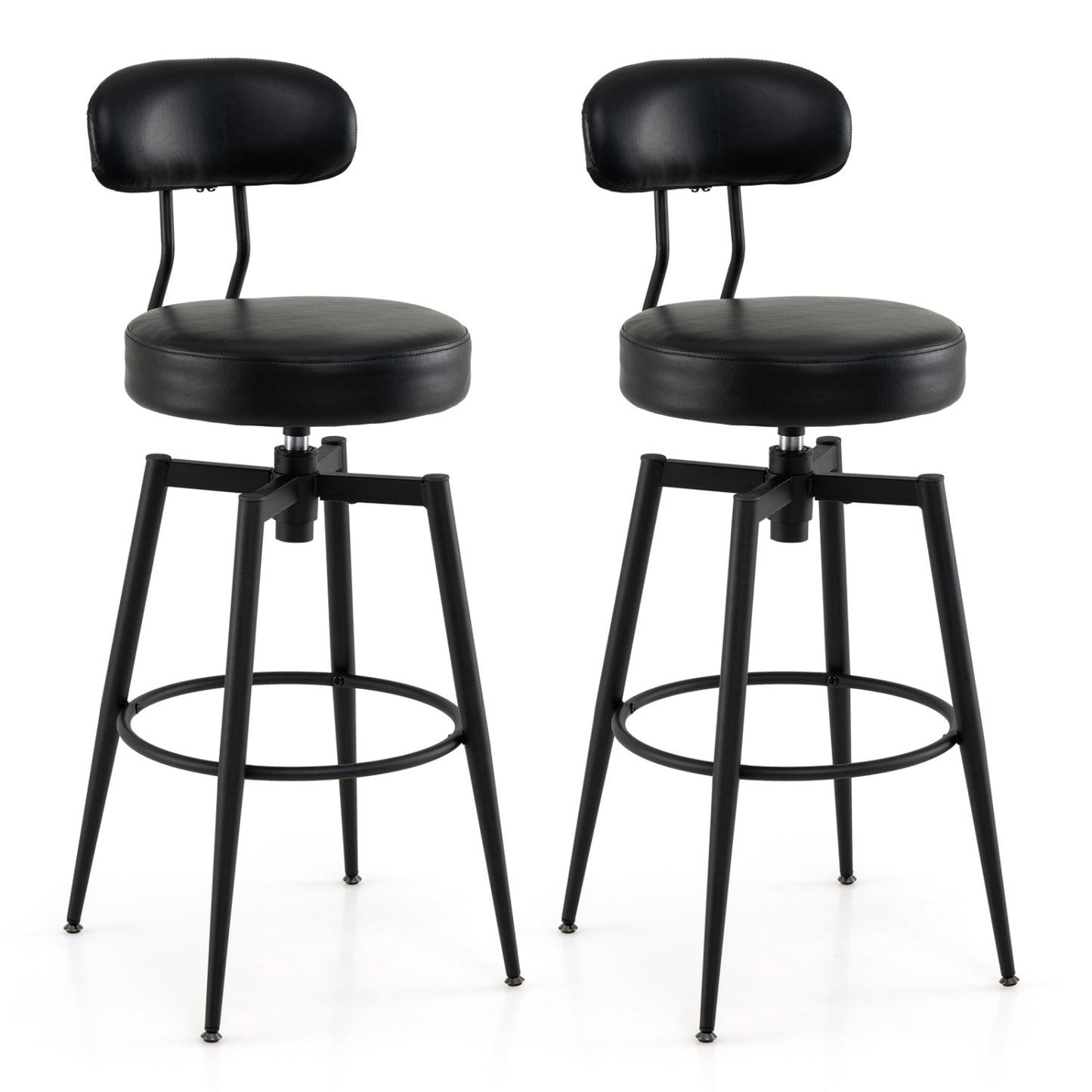 Set of 2 Swivel Barstools Faux Leather with Upholstered Seat and Back