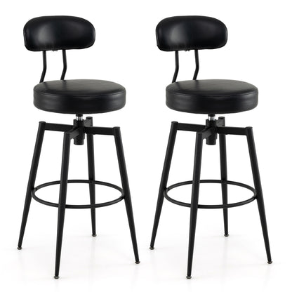 Set of 2 Swivel Barstools Faux Leather with Upholstered Seat and Back