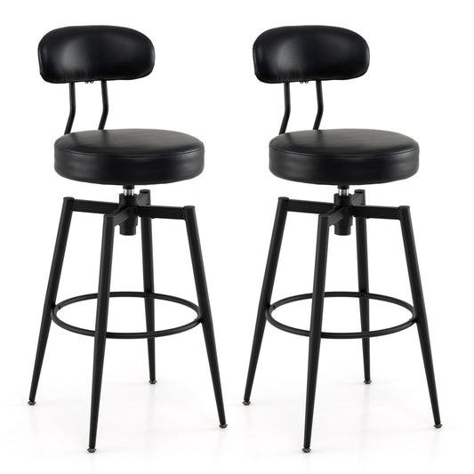 Set of 2 Swivel Barstools Faux Leather with Upholstered Seat and Back