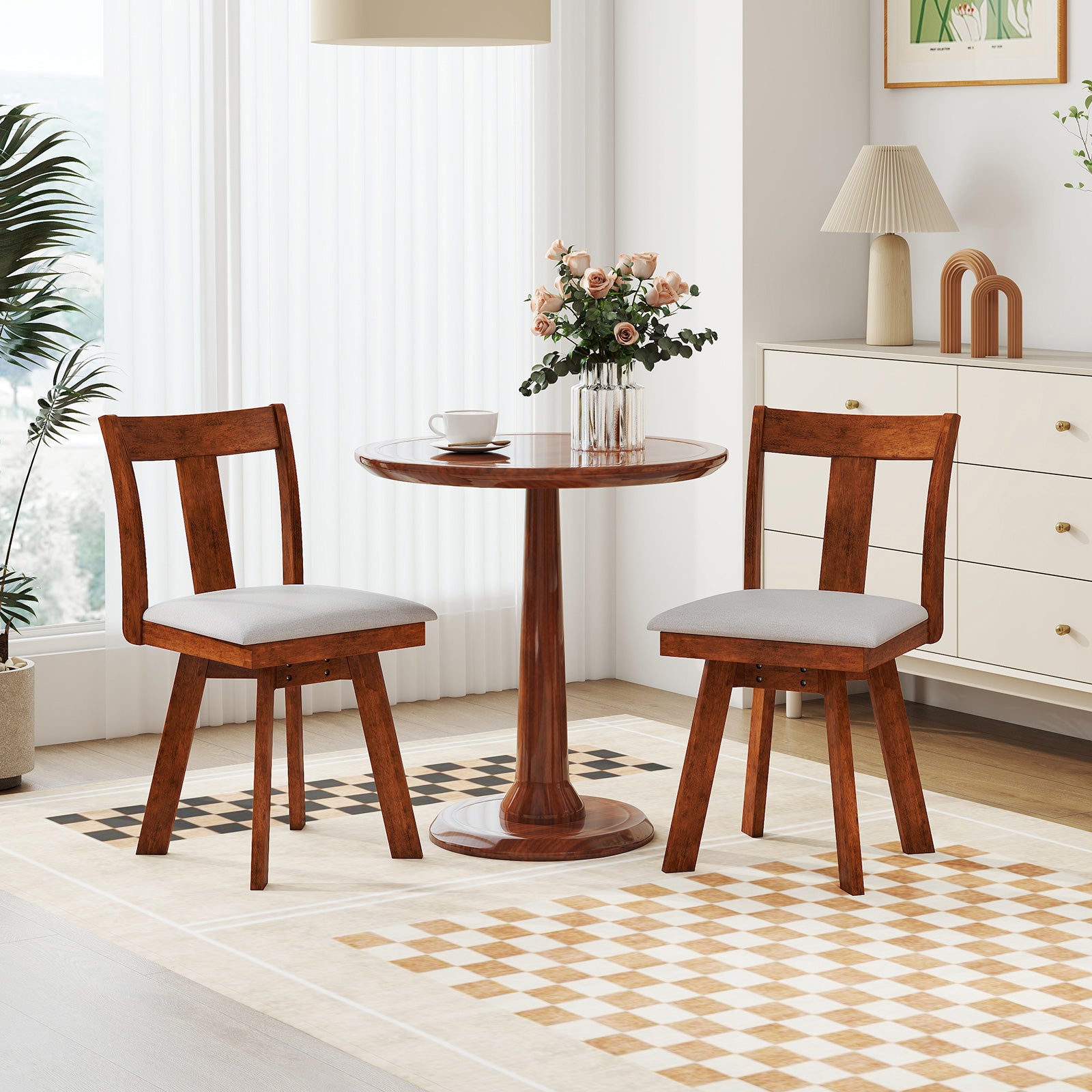 Set of 2 End Table Wooden with 2 Drawer & Shelf Bedside Table