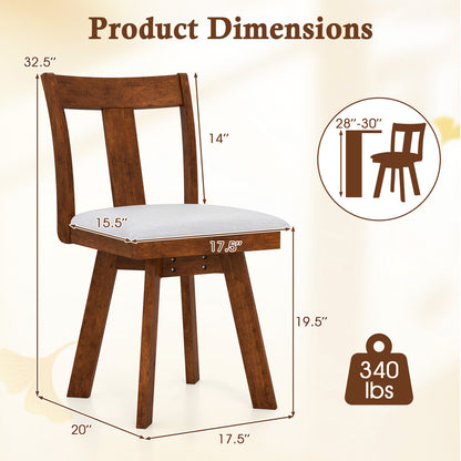Set of 2 Swivel Dining Room Chairs with Rubber Wood Frame-Walnut