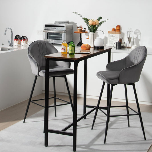2 Pieces 29.5 Inch Pub Height Swivel Velvet Bar Stools with Metal Legs-Gray