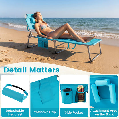Set of 2 Tanning Chair Portable Chaise Lounge Chair with 4-Position Adjustable Backrest-Turquoise