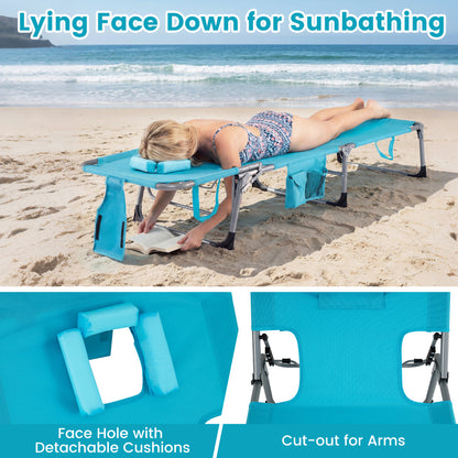 Set of 2 Tanning Chair Portable Chaise Lounge Chair with 4-Position Adjustable Backrest-Turquoise