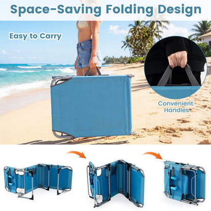 Set of 2 Tanning Chair Portable Chaise Lounge Chair with 4-Position Adjustable Backrest-Navy