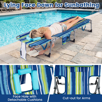 Set of 2 Tanning Chair Portable Chaise Lounge Chair with 4-Position Adjustable Backrest-Multicolor