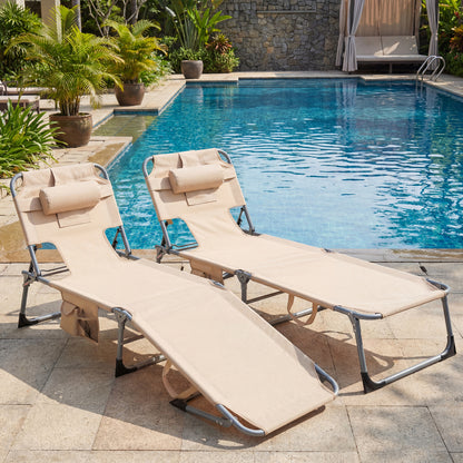 Adjustable Tanning Chaise Lounge Set of 2 with Face Hole