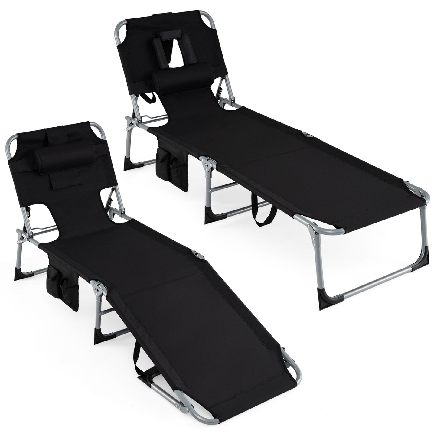 Adjustable Tanning Chaise Lounge Set of 2 with Face Hole