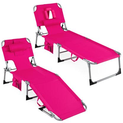 Adjustable Tanning Chaise Lounge Set of 2 with Face Hole
