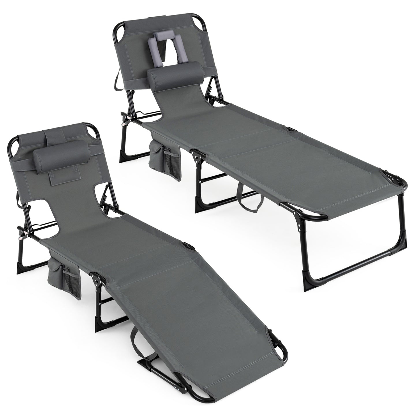 Adjustable Tanning Chaise Lounge Set of 2 with Face Hole