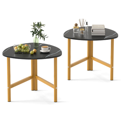 Set of 2 Triangle Coffee Table Oval with Metal Legs-Black
