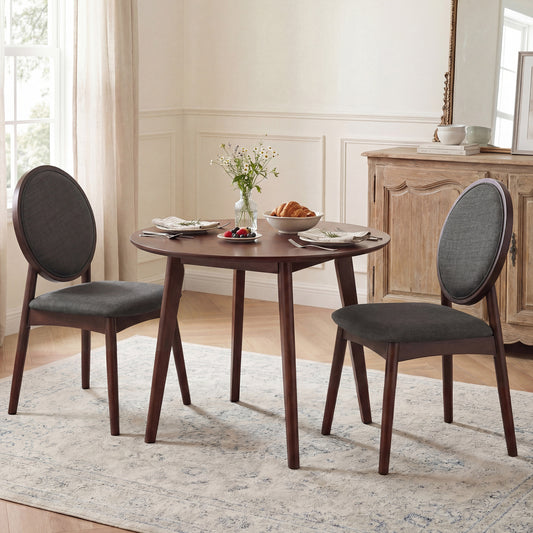 Set of 2 Upholstered Linen Fabric Kitchen Side Chairs with Padded Seat-Black