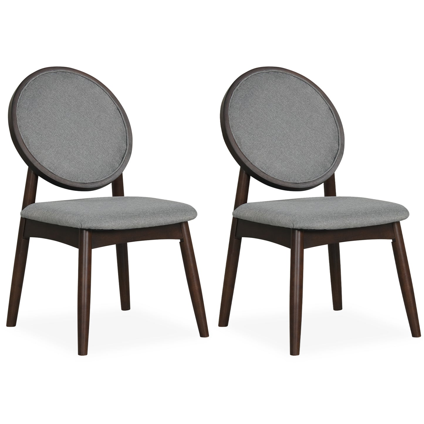 Set of 2 Upholstered Linen Fabric Kitchen Side Chairs with Padded Seat-Gray