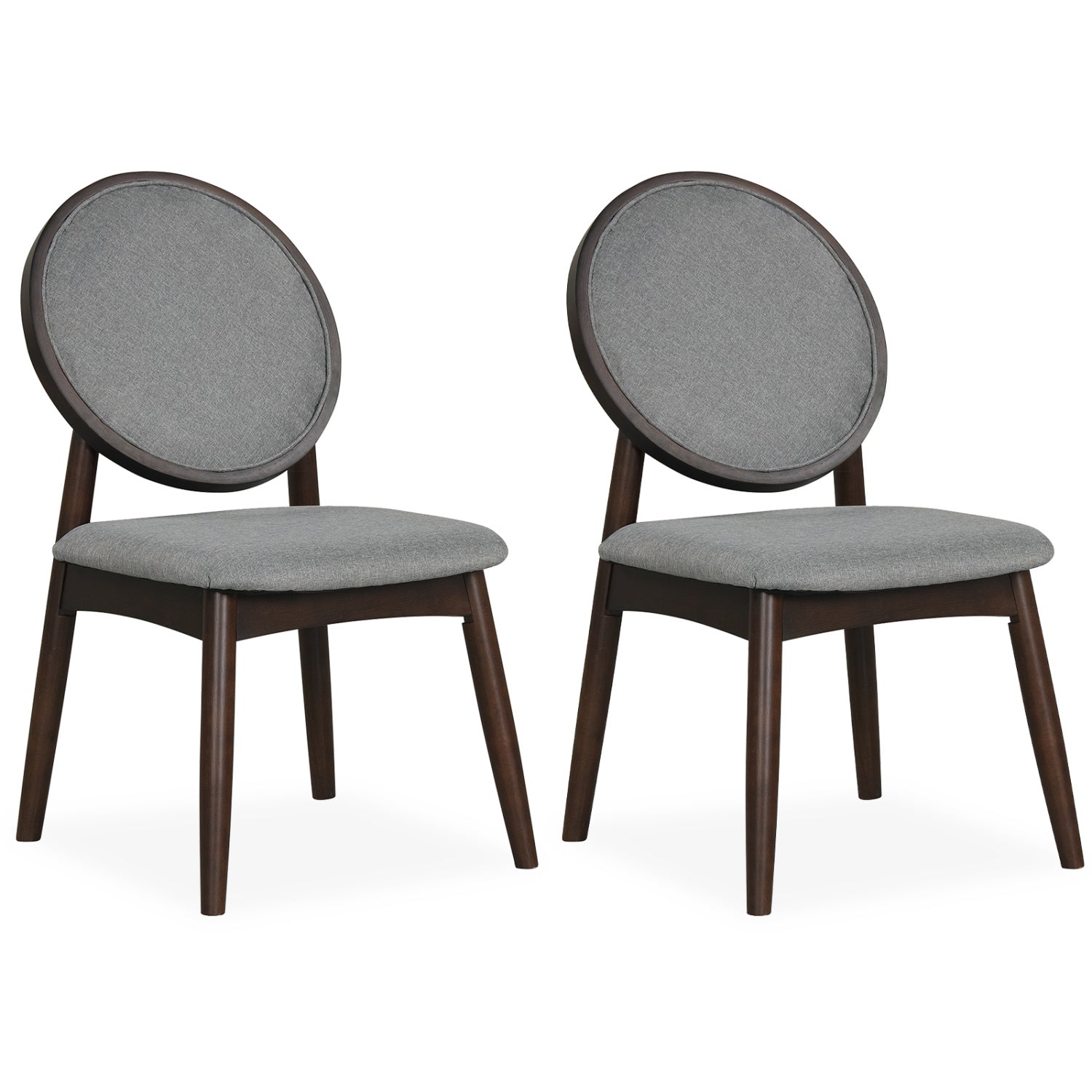 Set of 2 Upholstered Linen Fabric Kitchen Side Chairs with Padded Seat-Gray