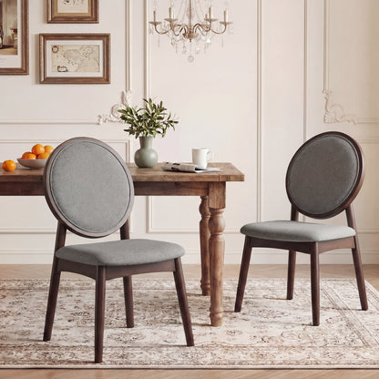 Set of 2 Upholstered Linen Fabric Kitchen Side Chairs with Padded Seat-Gray