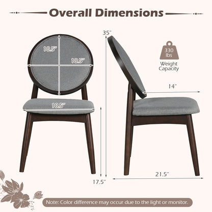 Set of 2 Upholstered Linen Fabric Kitchen Side Chairs with Padded Seat-Gray