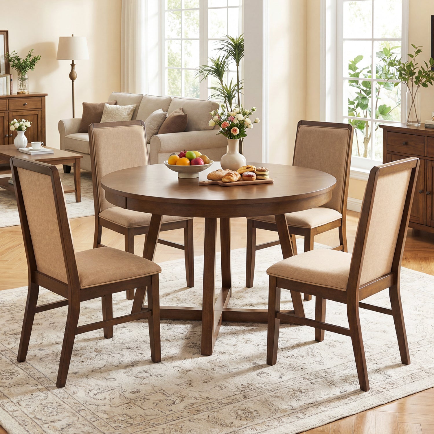 Set of 2 Upholstered Dining Chairs with Solid Rubber Wood Legs