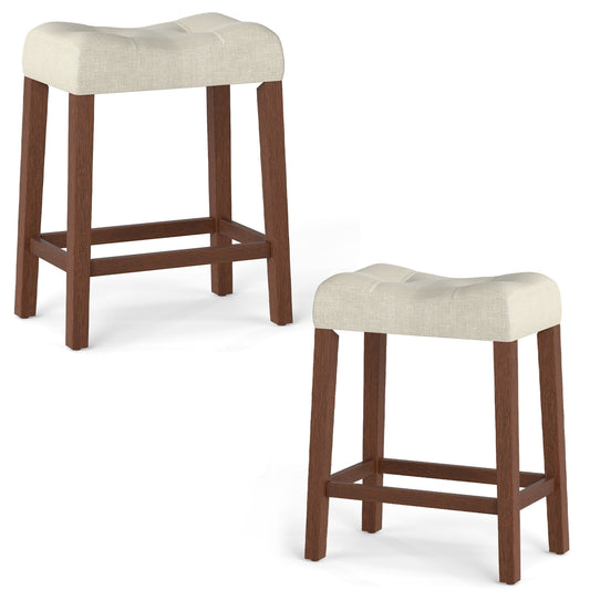 Set of 2 Upholstered Counter Height Bar Stool with Curved Saddle-Seat