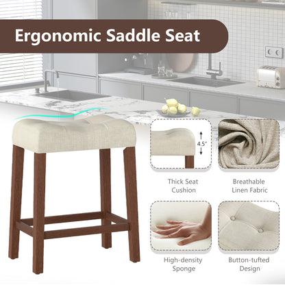 Set of 2 Upholstered Counter Height Bar Stool with Curved Saddle-Seat