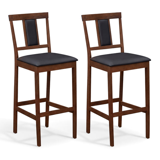 Set of 2 Upholstered Barstool 29.5 Inch Bar Height with Solid Rubber Wood Frame