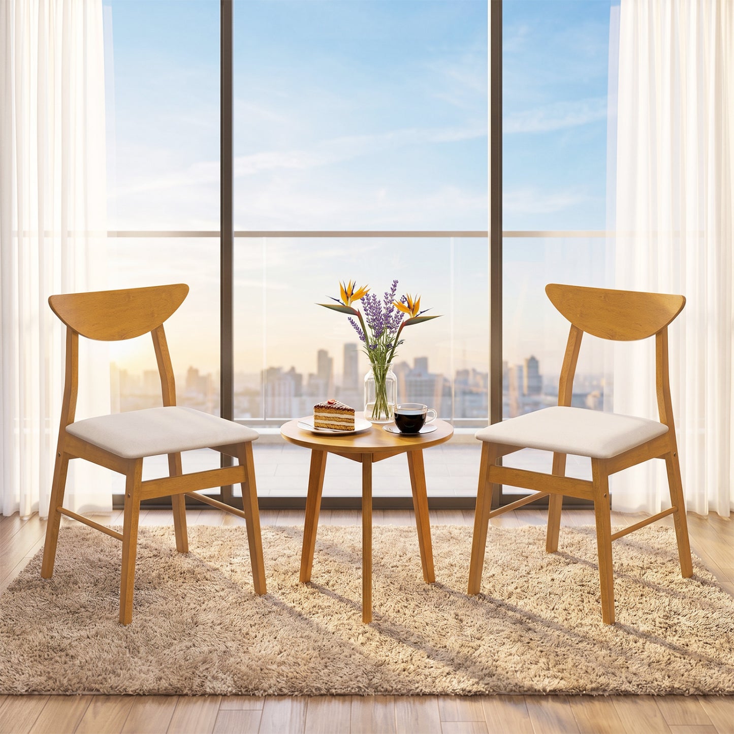 Upholstered Dining Chairs Set of 2 with Curved Backrest