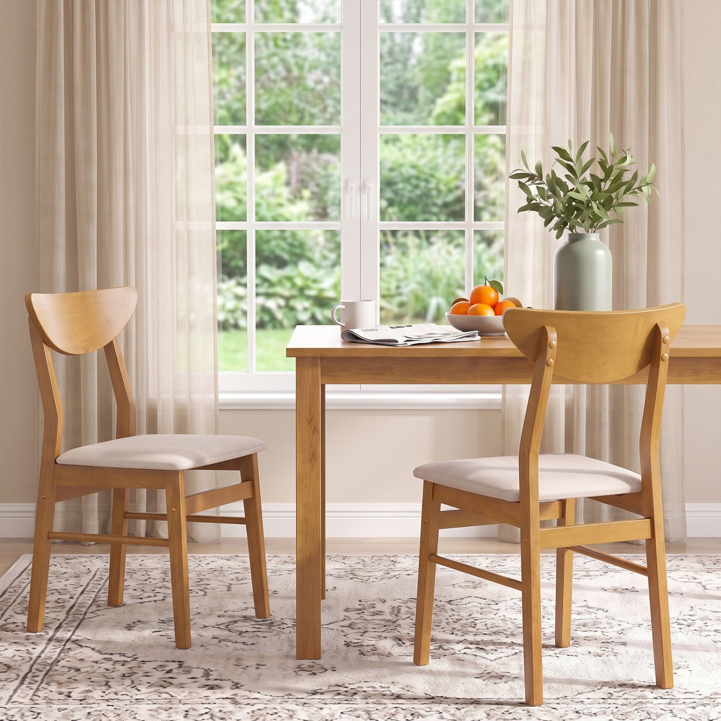 Upholstered Dining Chairs Set of 2 with Curved Backrest
