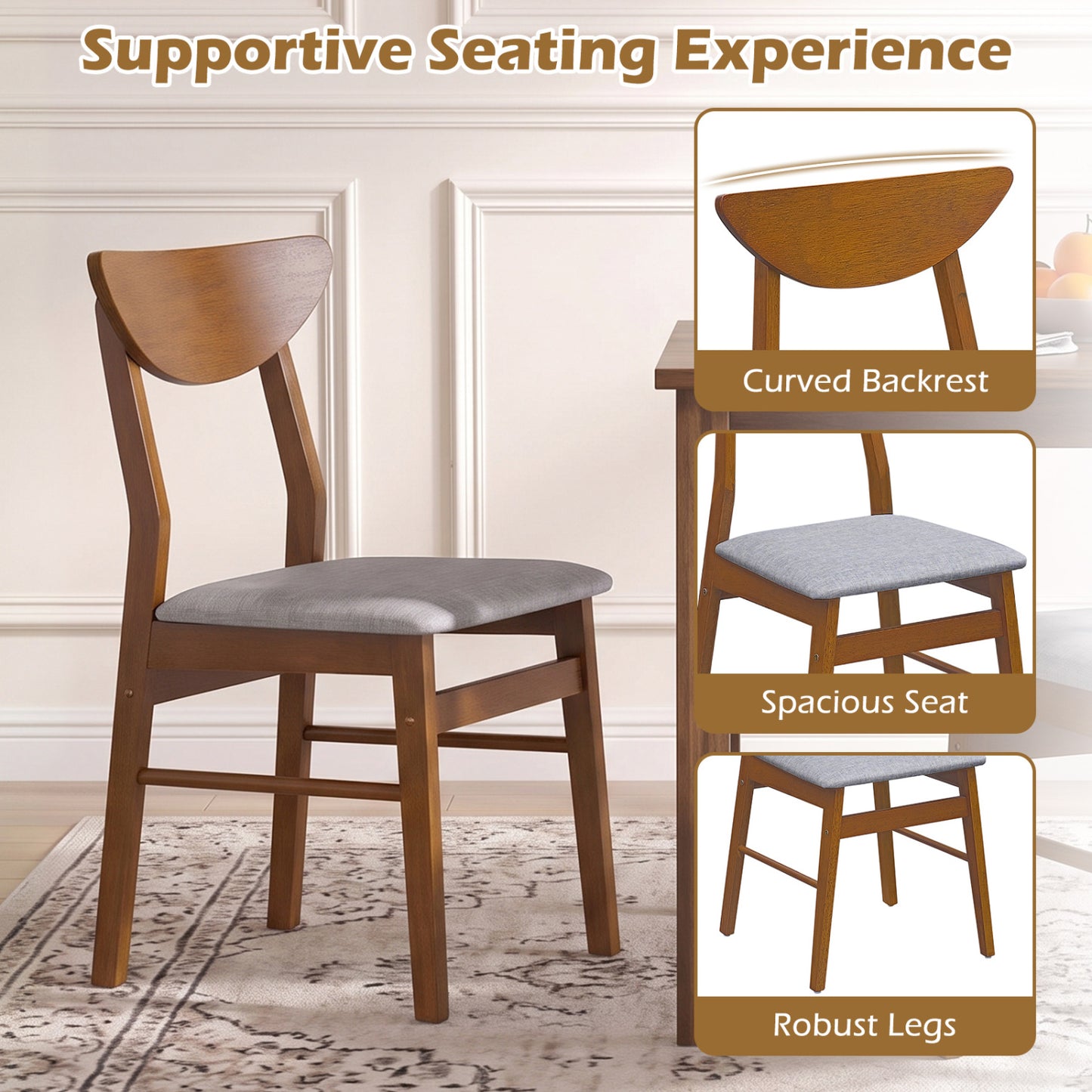 Upholstered Dining Chairs Set of 2 with Curved Backrest