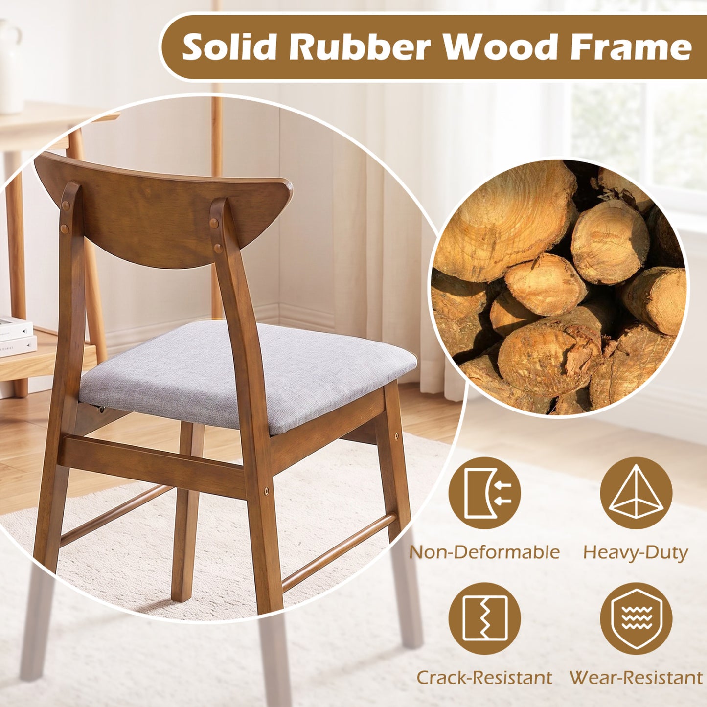 Upholstered Dining Chairs Set of 2 with Curved Backrest