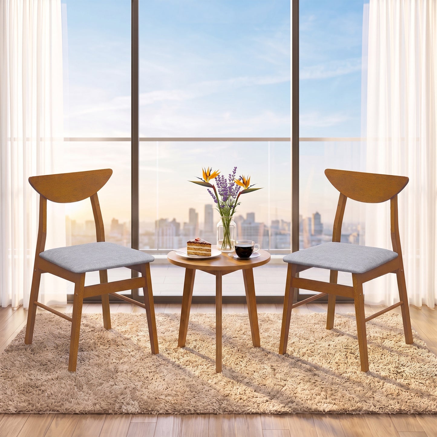 Upholstered Dining Chairs Set of 2 with Curved Backrest