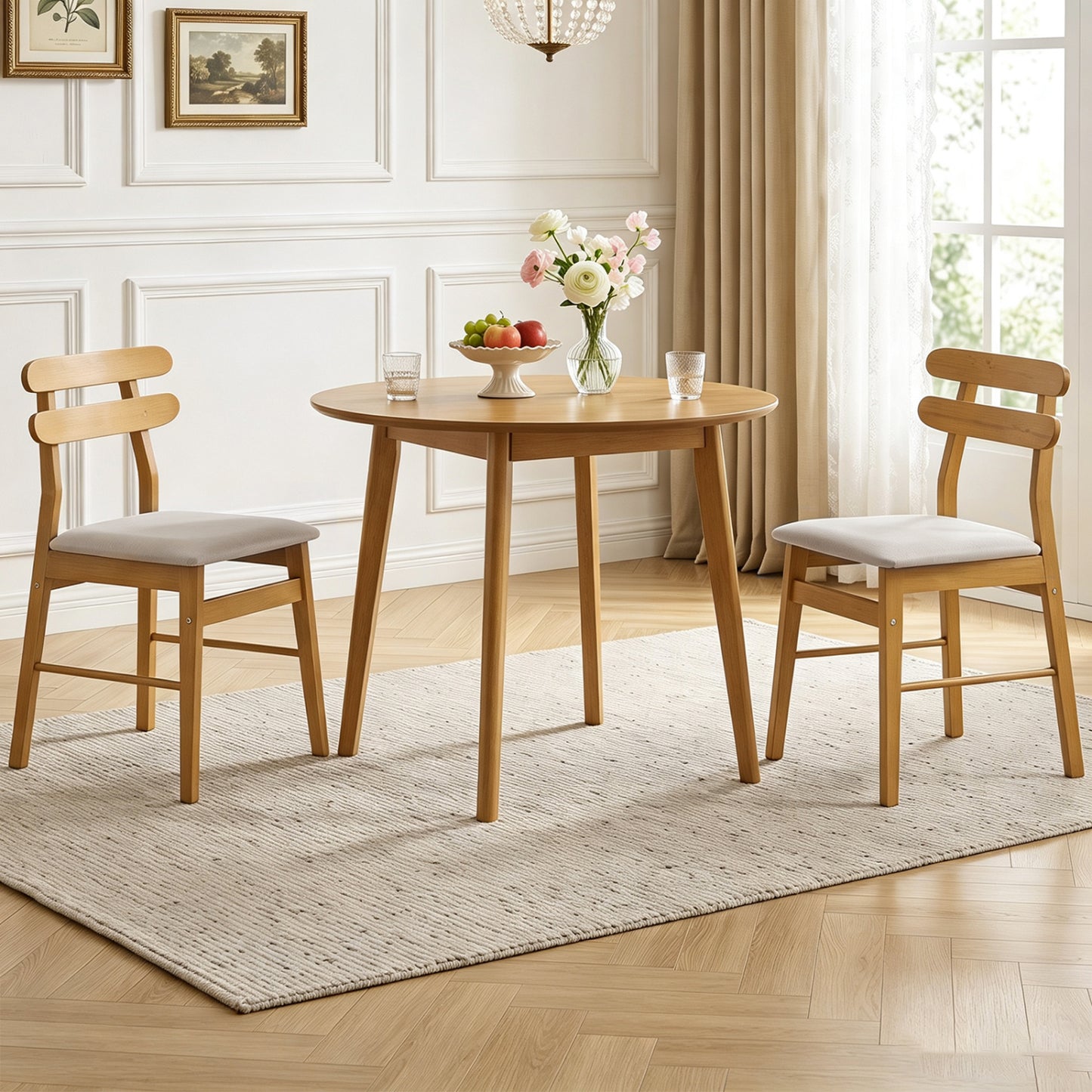 Upholstered Dining Chairs Set of 2 with Solid Wood Legs