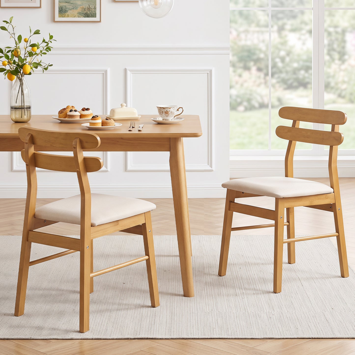 Upholstered Dining Chairs Set of 2 with Solid Wood Legs