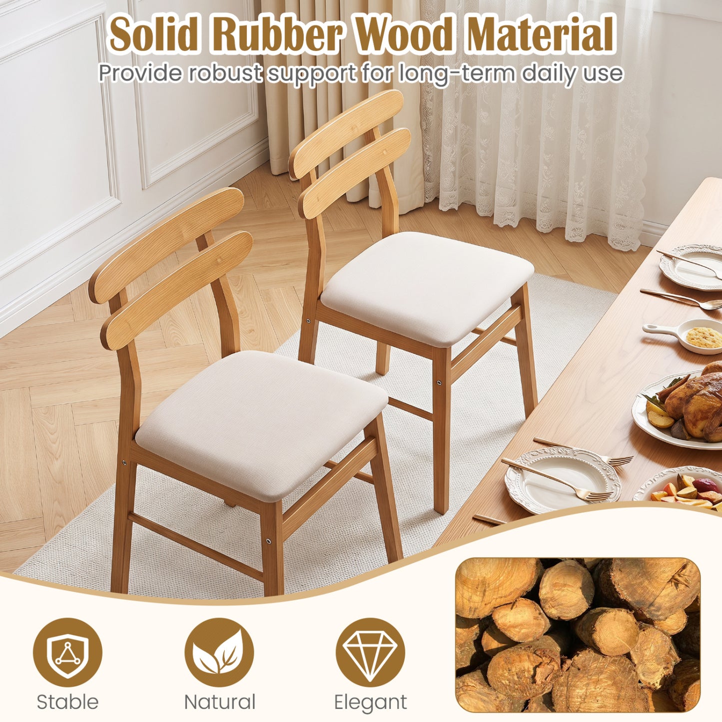 Upholstered Dining Chairs Set of 2 with Solid Wood Legs