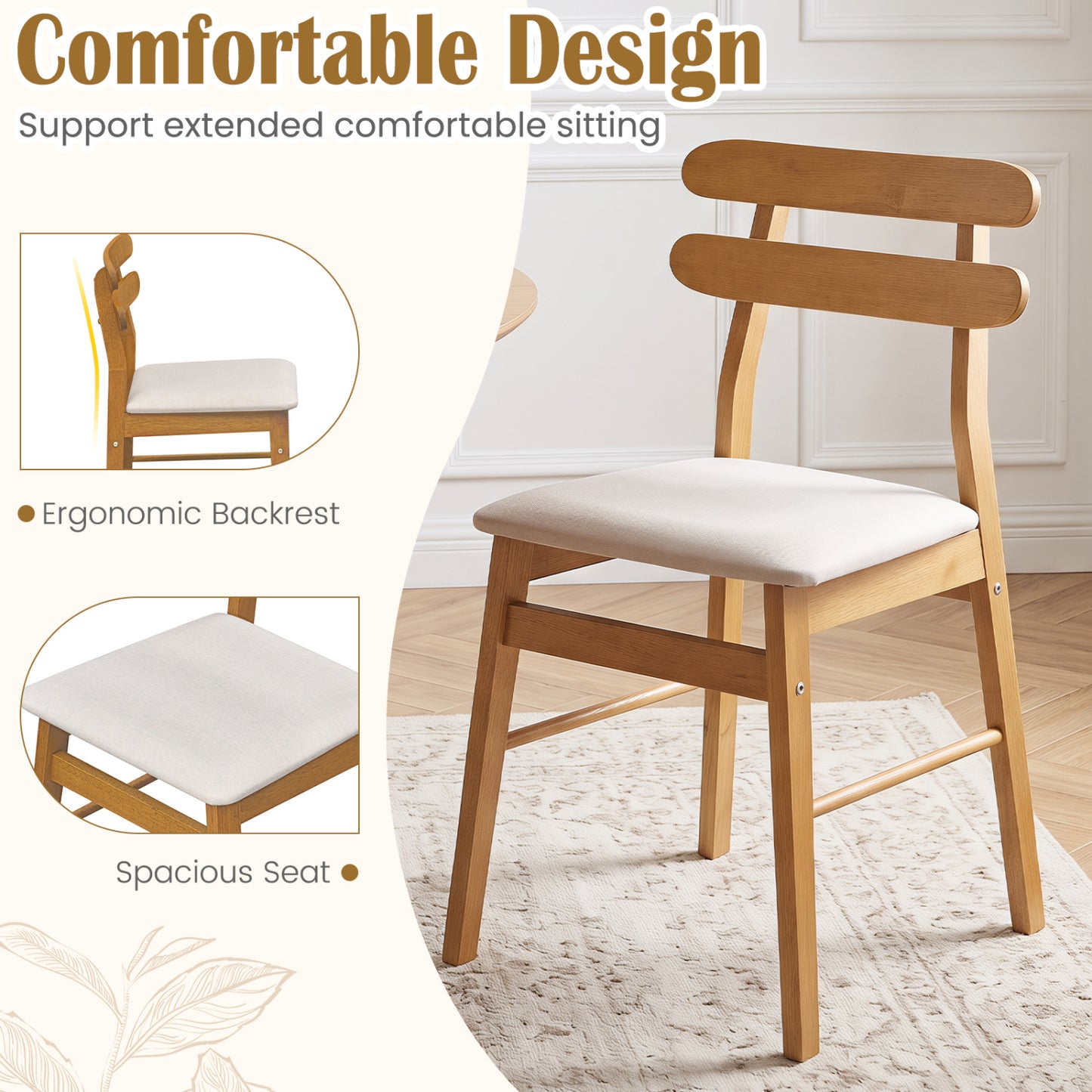 Upholstered Dining Chairs Set of 2 with Solid Wood Legs