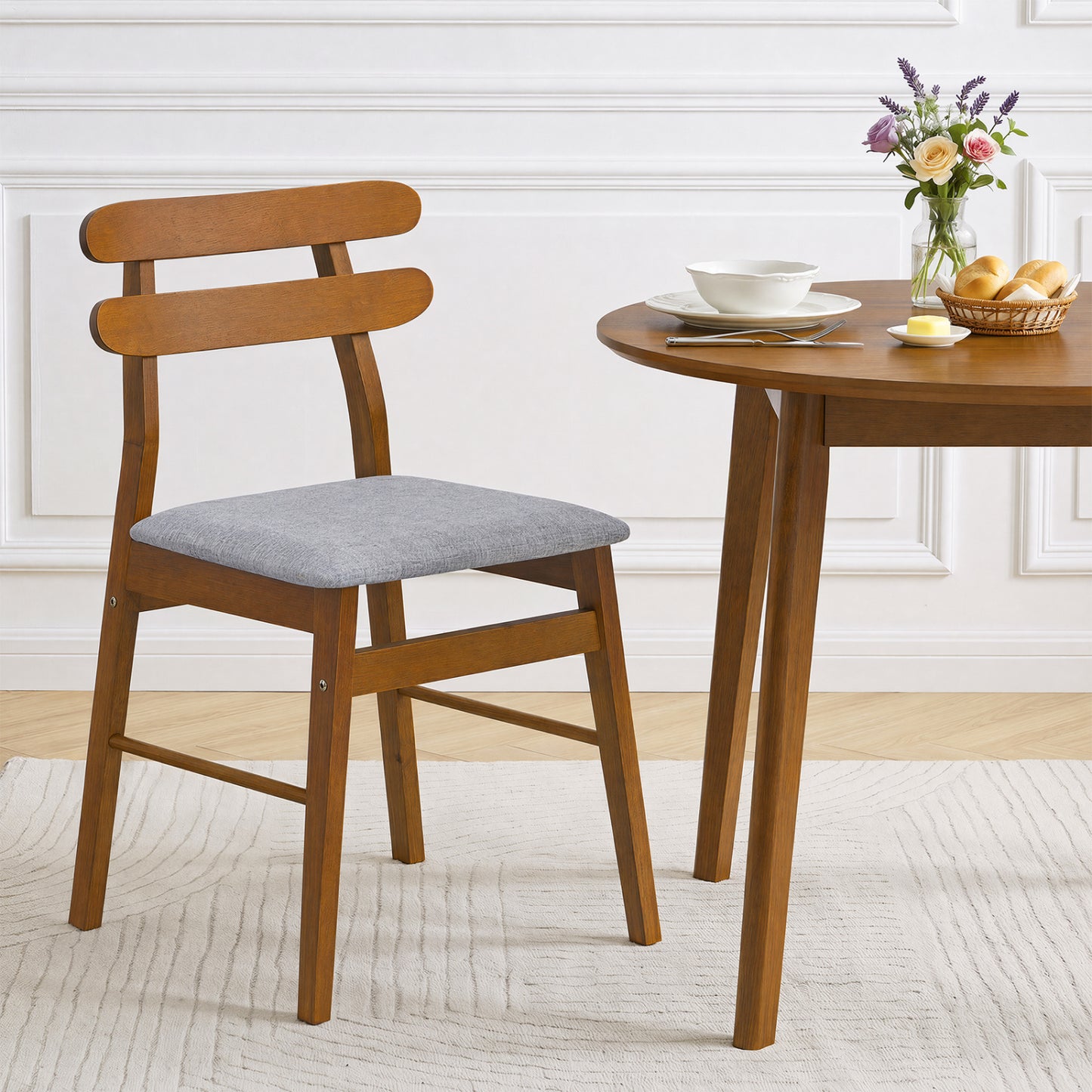 Upholstered Dining Chairs Set of 2 with Solid Wood Legs