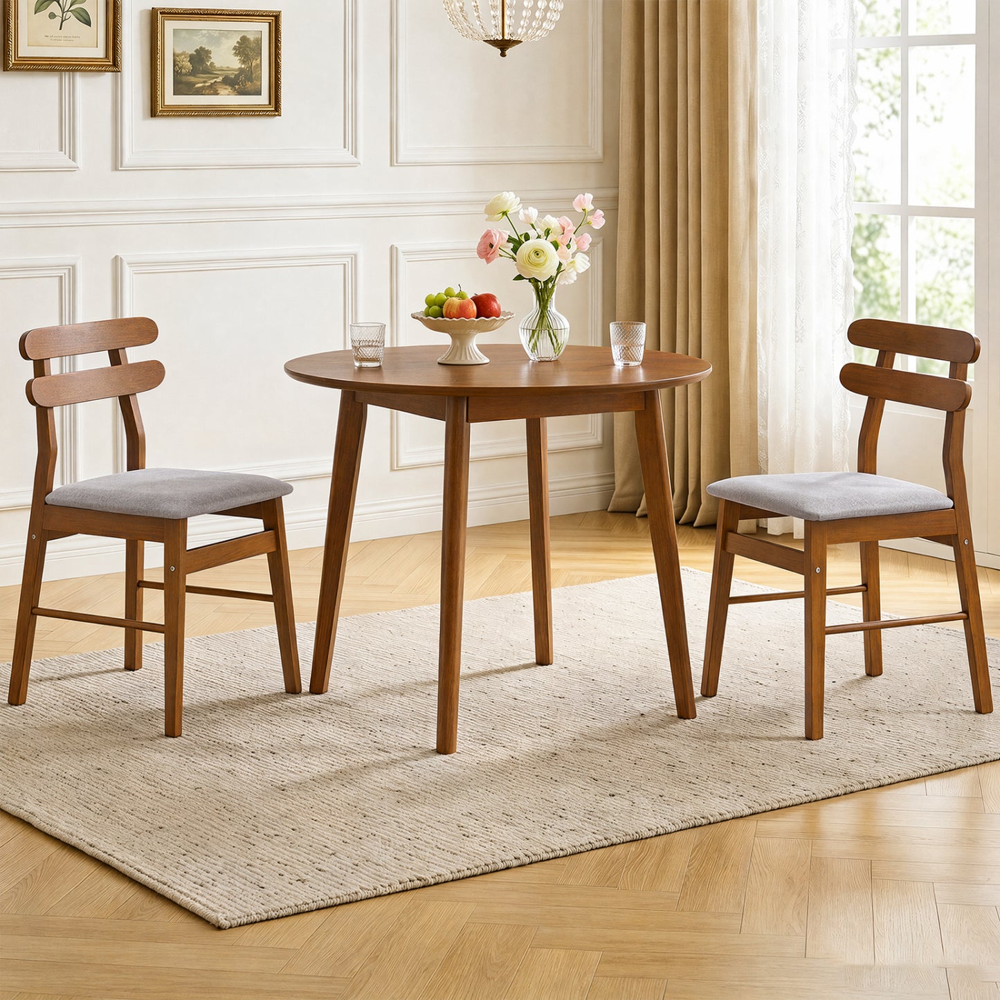 Upholstered Dining Chairs Set of 2 with Solid Wood Legs