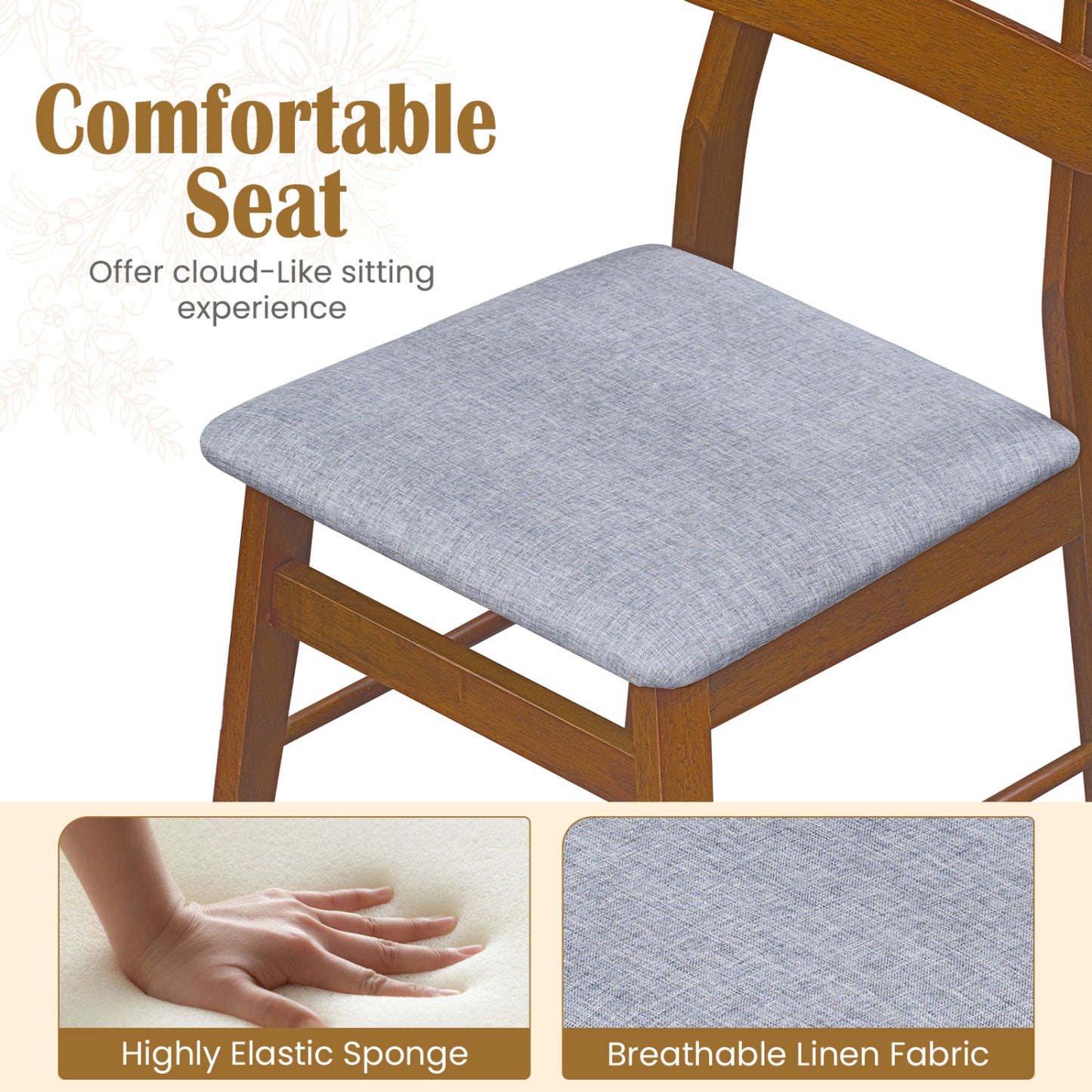 Upholstered Dining Chairs Set of 2 with Solid Wood Legs