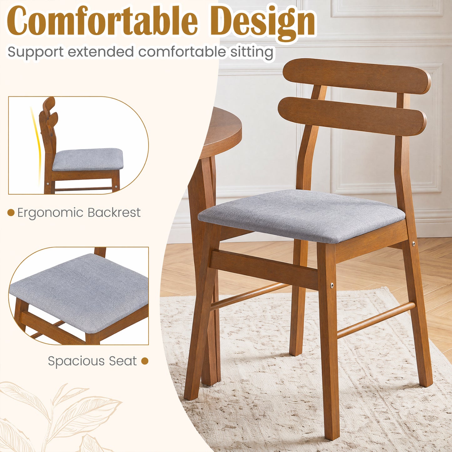 Upholstered Dining Chairs Set of 2 with Solid Wood Legs