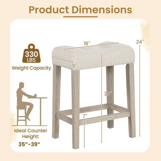 Set of 2 Upholstered Counter Height Bar Stool with Curved Saddle-Seat