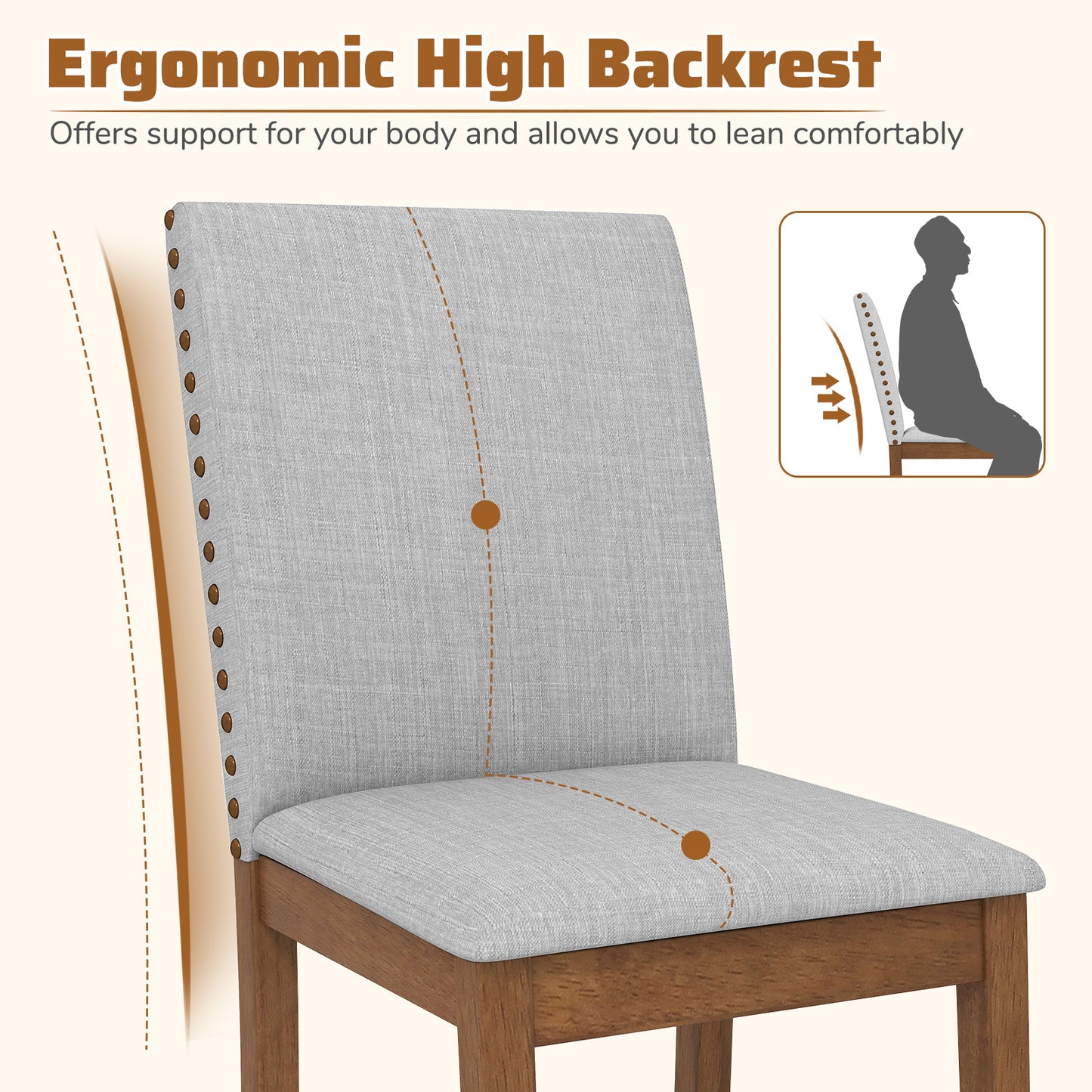 Set of 2 Upholstered Dining Chairs with Padded Seat for Living Room-Walnut