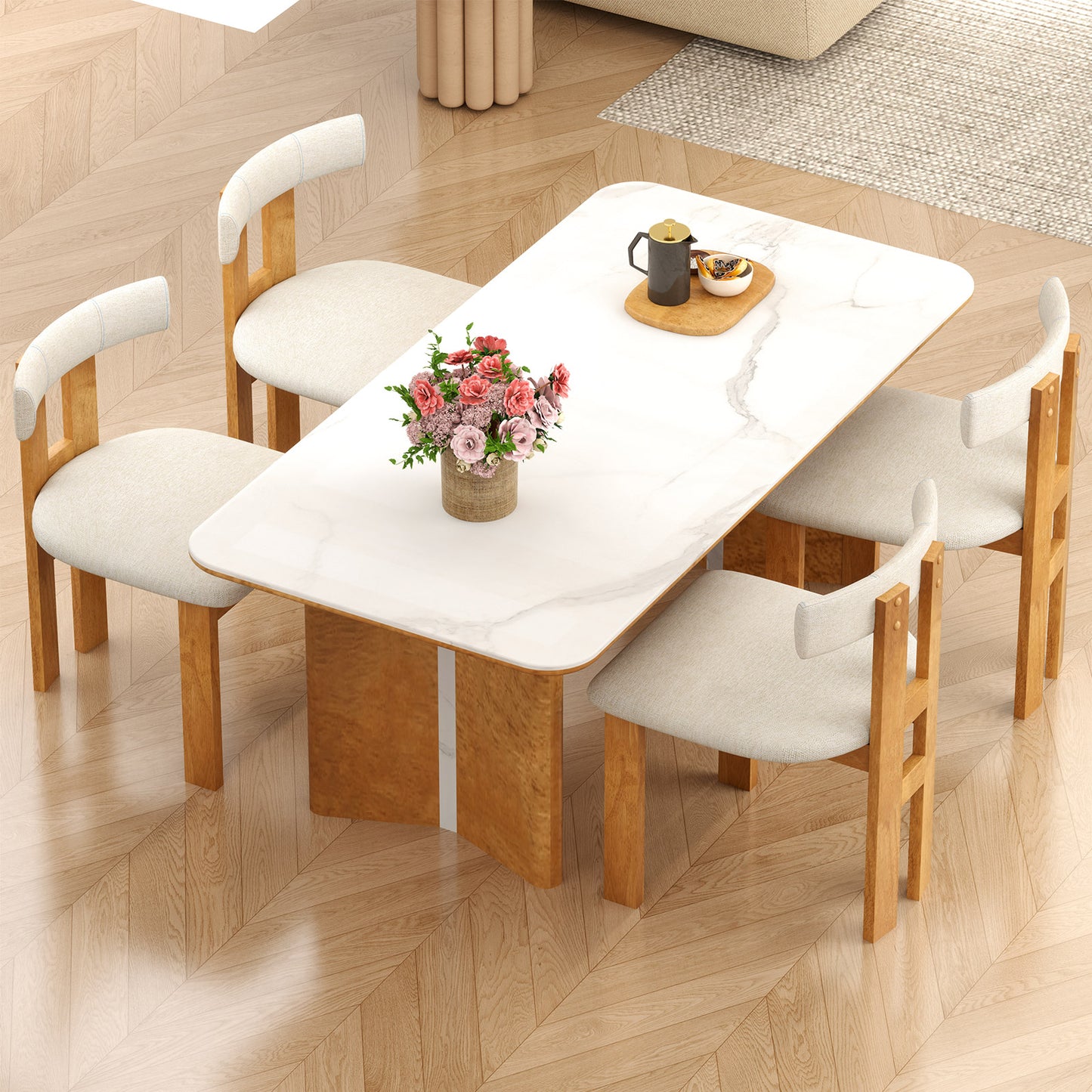 Dining Chair Set of 2 Upholstered Kitchen Chair with Padded Seat-Natural