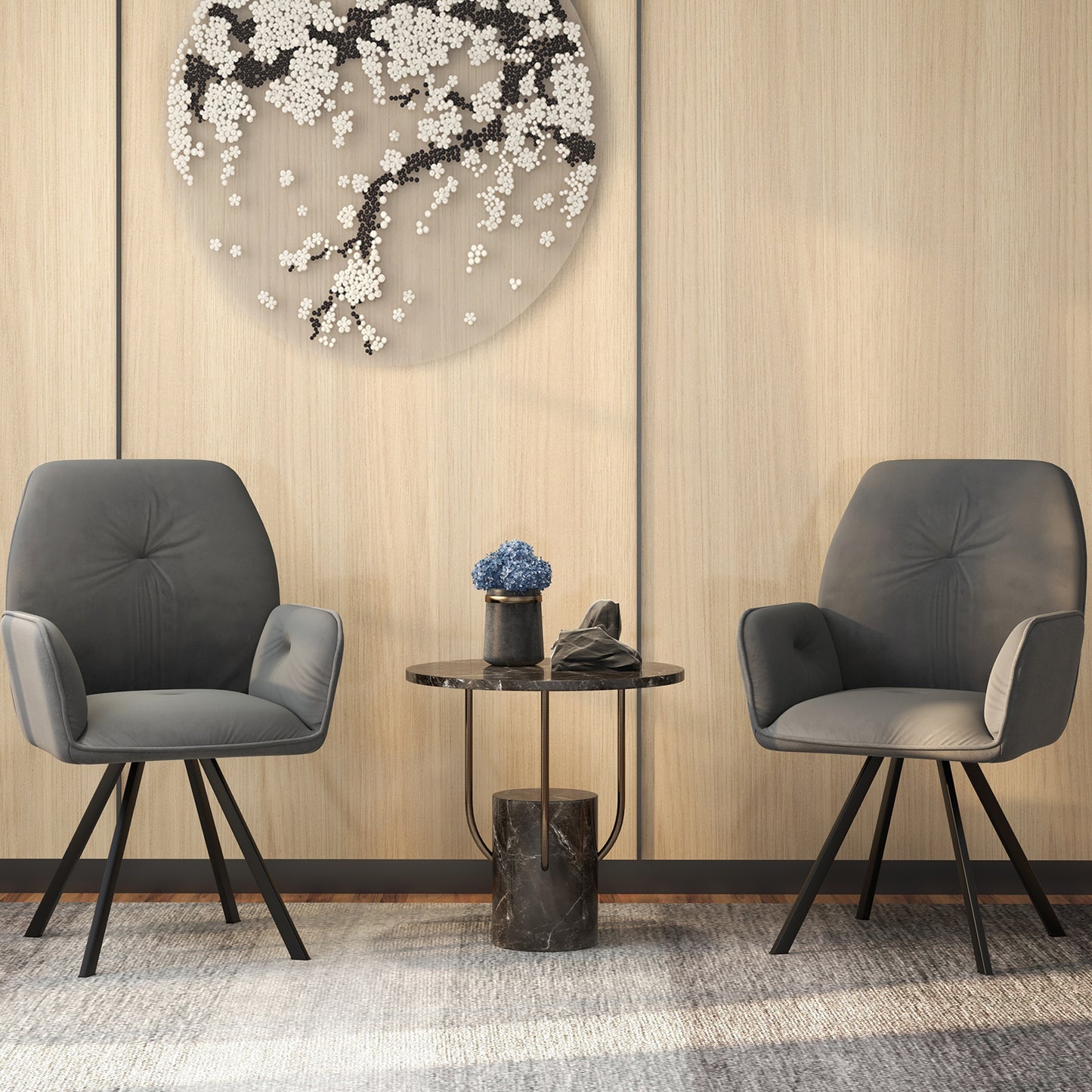Set of 2 Swivel Accent Arm Chairs with Metal Legs and Wide Back-Gray