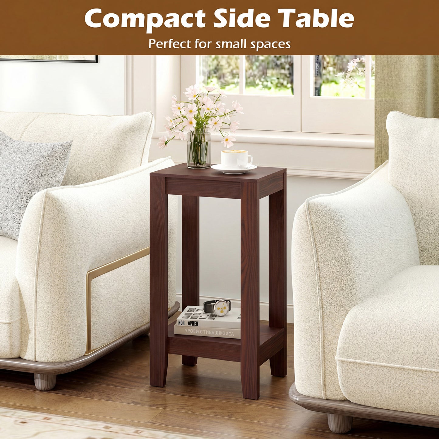 2-Tier End Tables with Storage Shelf, Set of 2