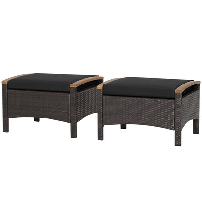 Wicker Patio Ottoman Set of 2 with Cushion
