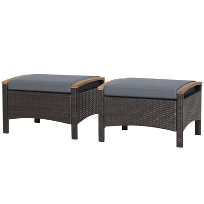 Wicker Patio Ottoman Set of 2 with Cushion
