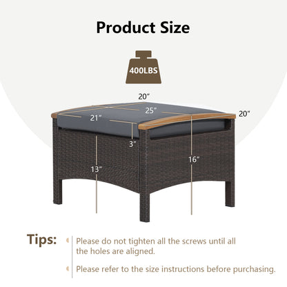 Wicker Patio Ottoman Set of 2 with Cushion
