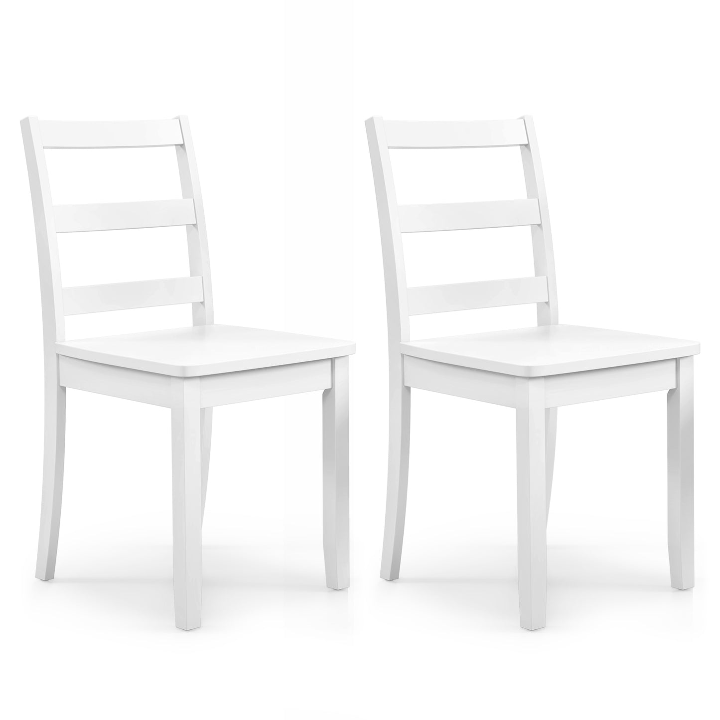 Set of 2 Wood Dining Chairs with Solid Rubber Wood Legs-Brown - White