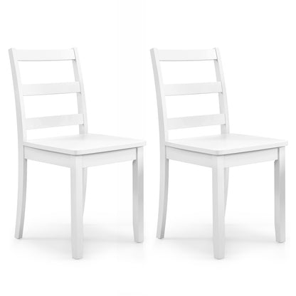 Set of 2 Wood Dining Chairs with Solid Rubber Wood Legs-Brown - White