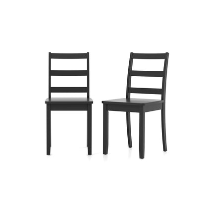 Set of 2 Wood Dining Chairs with Solid Rubber Wood Legs-Brown - Black