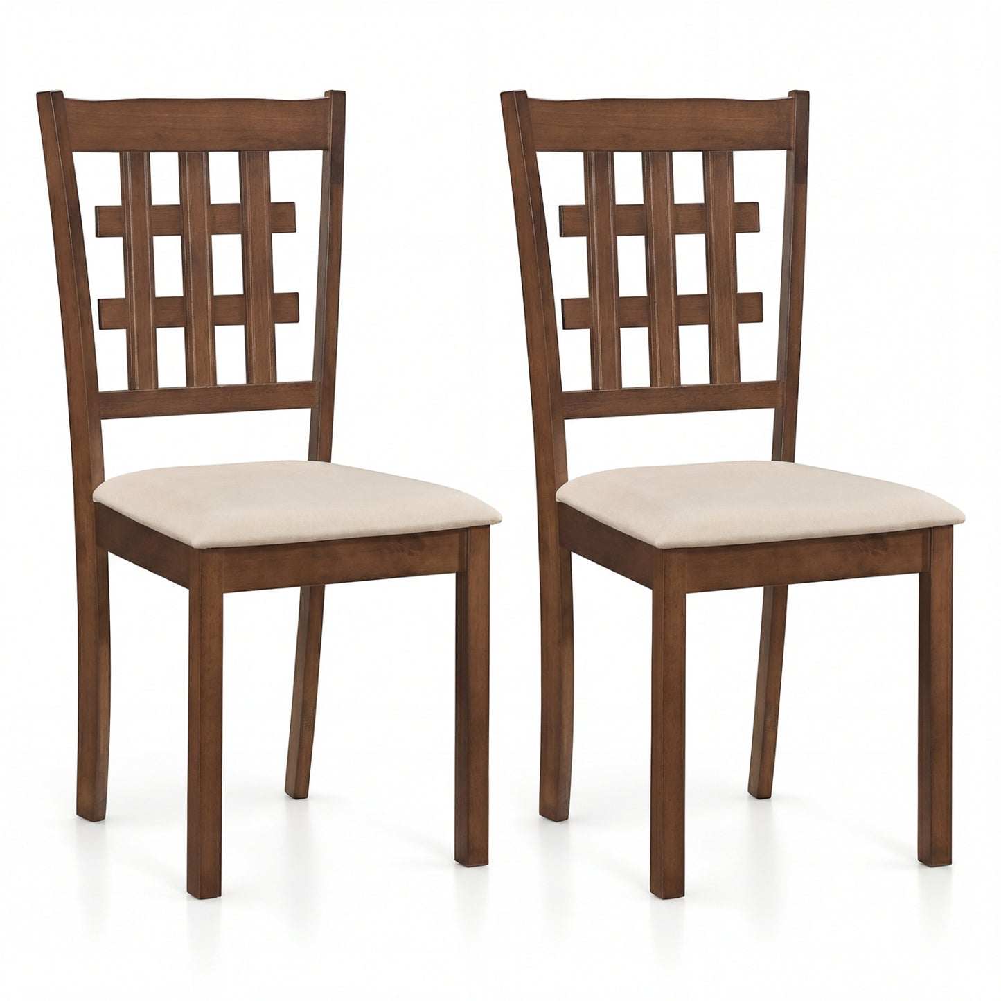 Set of 2 Wood Kitchen Chairs with Faux Leather Upholstered Seat-Gray - Coffee