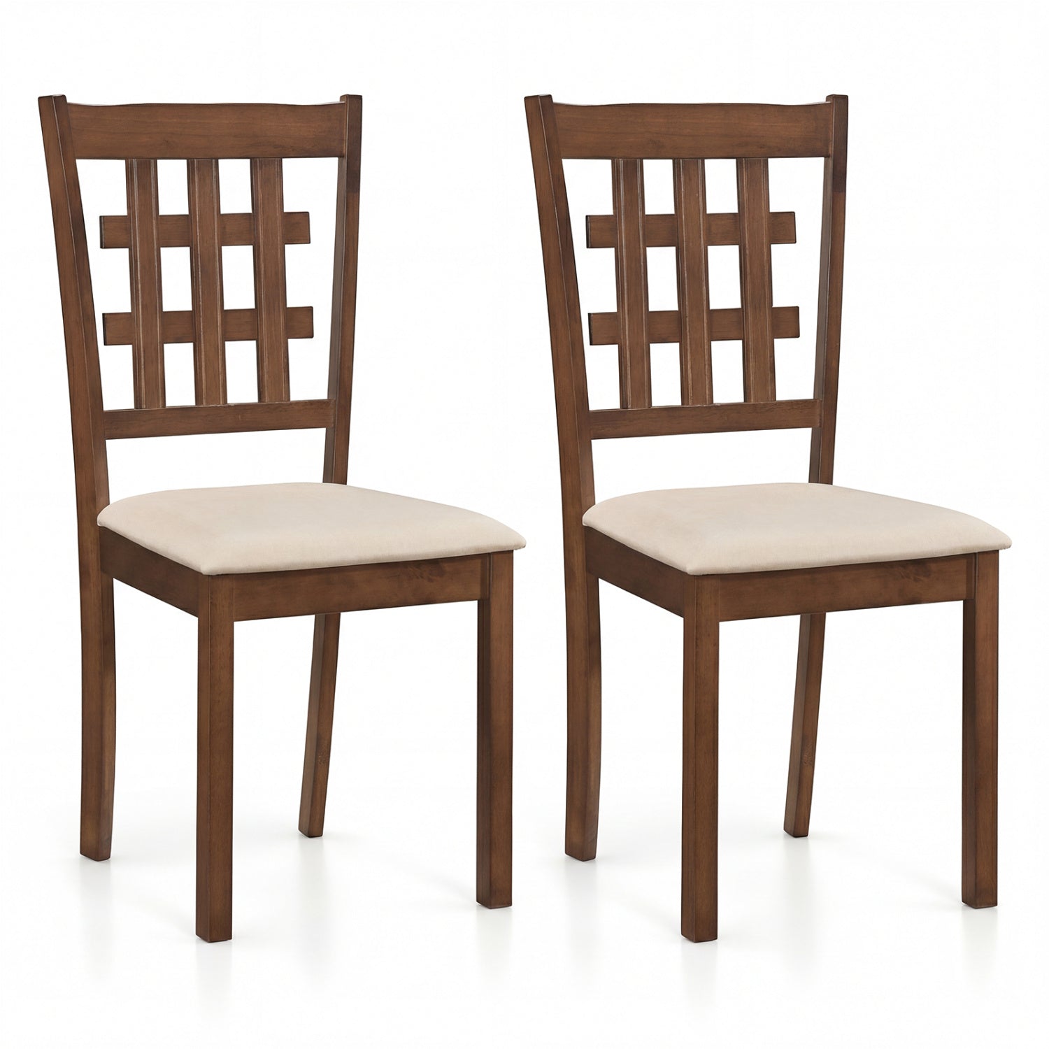 Set of 2 Wood Kitchen Chairs with Faux Leather Upholstered Seat-Gray - Coffee